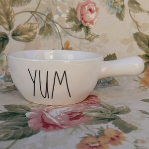 Rae Dunn YUM White Ceramic Bowl with Handle